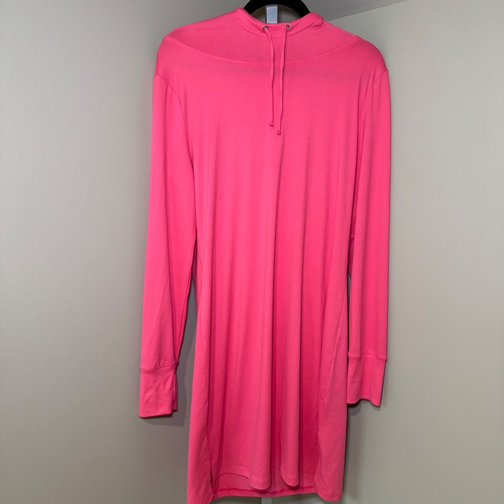 C & C California Hot Pink UV Coverup Hoodie Dress‎ Long Sleeve Beach Swim Large